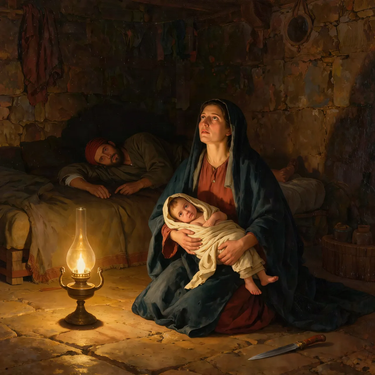 Exodus 4:24–26 Zipporah about to circumcise her son.